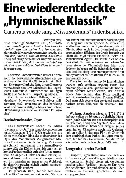 1998_Donauzeitung Mozart und Mannheim Dillingen