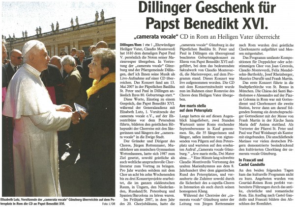 2007_Dillinger Zeitung Lisa beim Papst